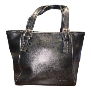 Halston Black Faux Leather Tiny Tote w/silver hardware.